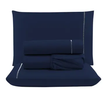 Jogo Cama Lençol Unique King Micro Percal 400 Fios Ponto Palito 4 Peças - Azul Marinho