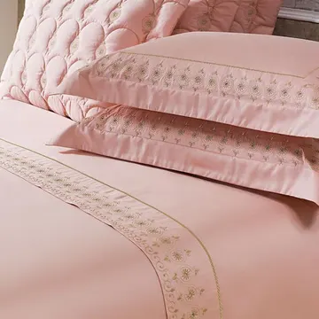 Jogo Cama Lençol Garland Casal Bordado 100% Algodão Acetinado 400 Fios 4 Peças - Rosê