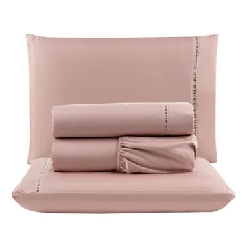 Jogo Cama Lençol Unique Casal Padrão Micro Percal 400 Fios Ponto Palito 4 Peças - Rosê
