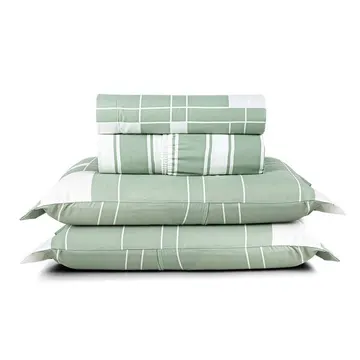 Jogo Cama Lençol Belle Casal Padrão 400 Fios Estampado 4 Peças Quadriculado Verde