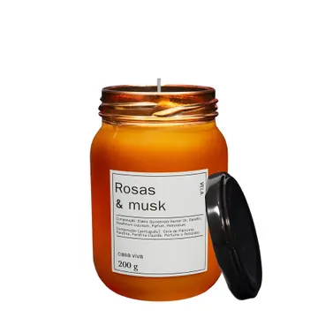Vela Aromática Rosas & Musk Âmbar Branca 8,9x6cm Casa Viva