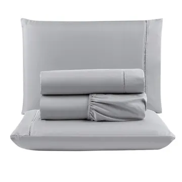 Jogo Cama Lençol Unique King Micro Percal 400 Fios Ponto Palito 4 Peças - Cinza
