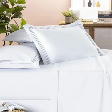 Jogo Cama Lençol Trivio Casal 400 Fios Bordado Fronhas Aba Americana 4 Peças Branco