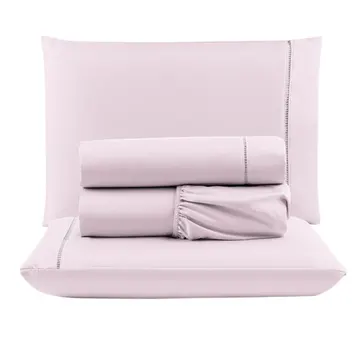Jogo Cama Lençol Unique Casal Padrão Micro Percal 400 Fios Ponto Palito 4 Peças - Rosa