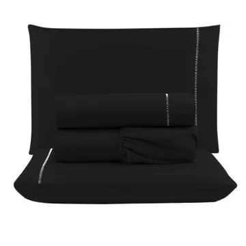 Jogo Cama Lençol Unique Casal Padrão Micro Percal 400 Fios Ponto Palito 4 Peças - Preto